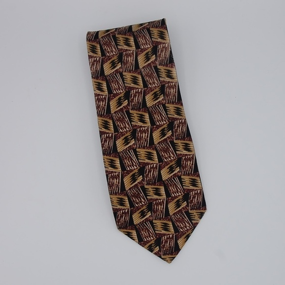 IKE Behar Silk Tie Brown Gold Black - Picture 2 of 7